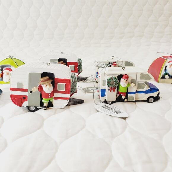 Midwest-CBK Set of 8 Tent Christmas Ornaments Santa Travel Holiday Camping NEW - Picture 4 of 16